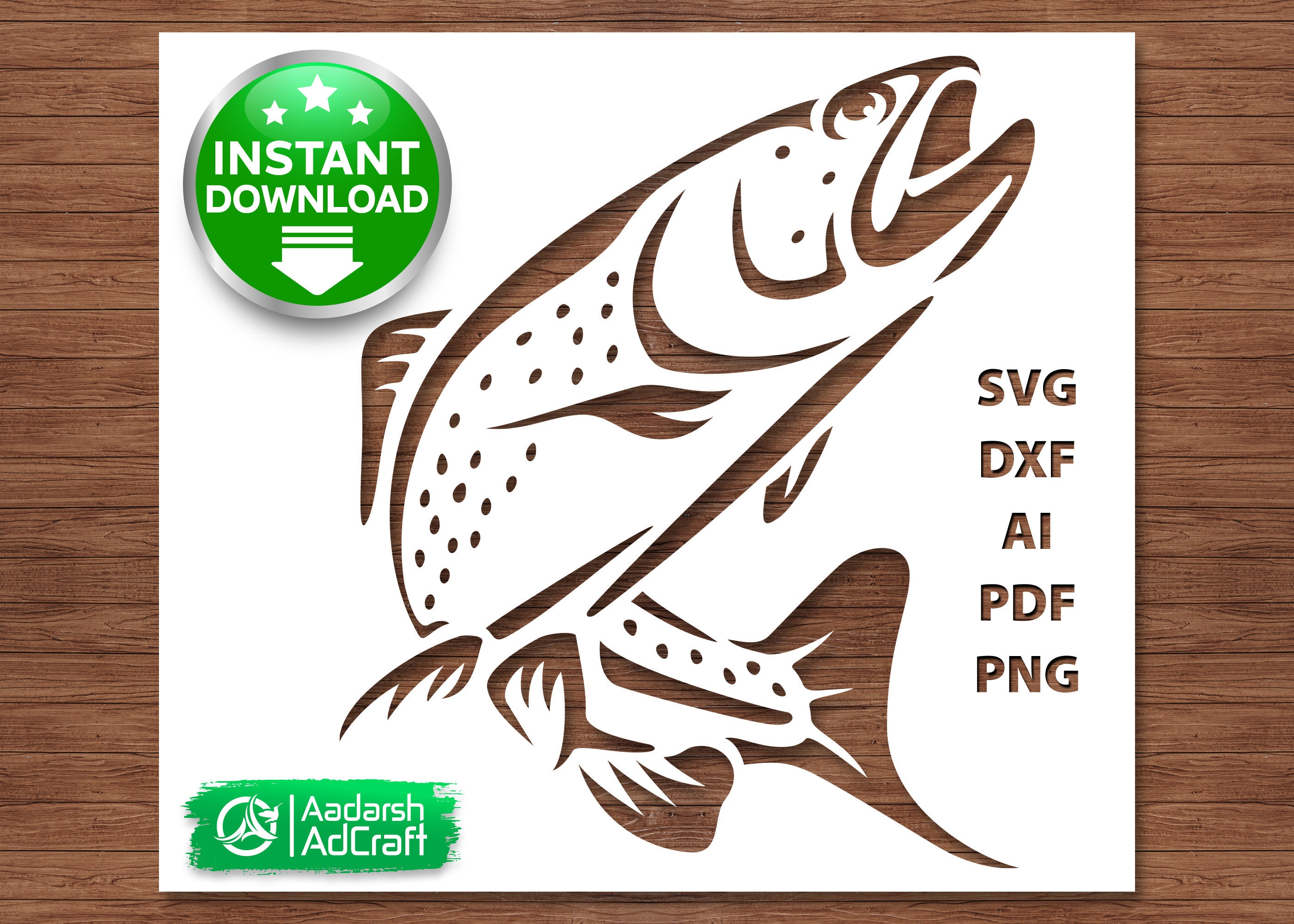 Trout Fish Jumping Stencil, Trout Fish Vector Stencil, SVG, dxf, Sea Creature Art, Aquatic Art, Wall Décor, DIY Crafting, Laser Cut, Cricut