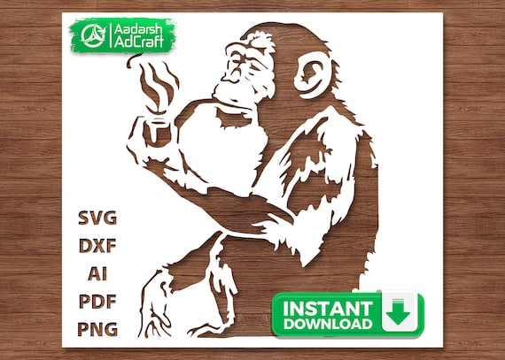 バンクシーのスモーキングモンキーステンシルSVG、DIYウォールアート