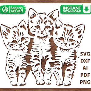Cute Cat Kitten Group Full Body Art Stencil, Cat Stencil, Kitten Art, Pet drawing, SVG, Wall Décor Pattern, DIY Crafting, Laser Cut, Cricut