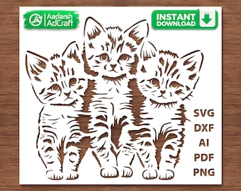 Cute Cat Kitten Group Body Stencil SVG, Pet Animal Template for DIY Wall Art, Rustic Painting, Cricut, Silhouette, Laser Cut, Cat Loverdécor