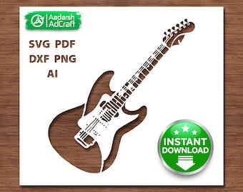 Electric Guitar SVG, Guitar Stencil svg, Rock Guitar Cut File, Music Instrument SVG for Cricut, Laser Cut, CNC, dxf png pdf ai
