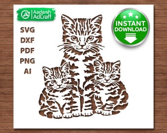 Cat Family SVG, Kitten Family svg, Cat Stencil Cut File, Cat Lover SVG, Pet Cat svg for Cricut, Laser Cut, CNC and  Vinyl Crafts