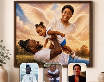 Custom Memorial Portrait From Photo, Angel Wings Sympathy Gift, Remembrance Portrait, Loss of Loved One Tribute for Family, Friends & Pets