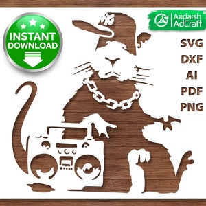 Banksy Rat Mouse Art Stencil, Hip Hop Mouse Street Design, SVG, Wall Décor Drawing, DIY Crafting, Musical Mouse Stencil, Silhouette Print
