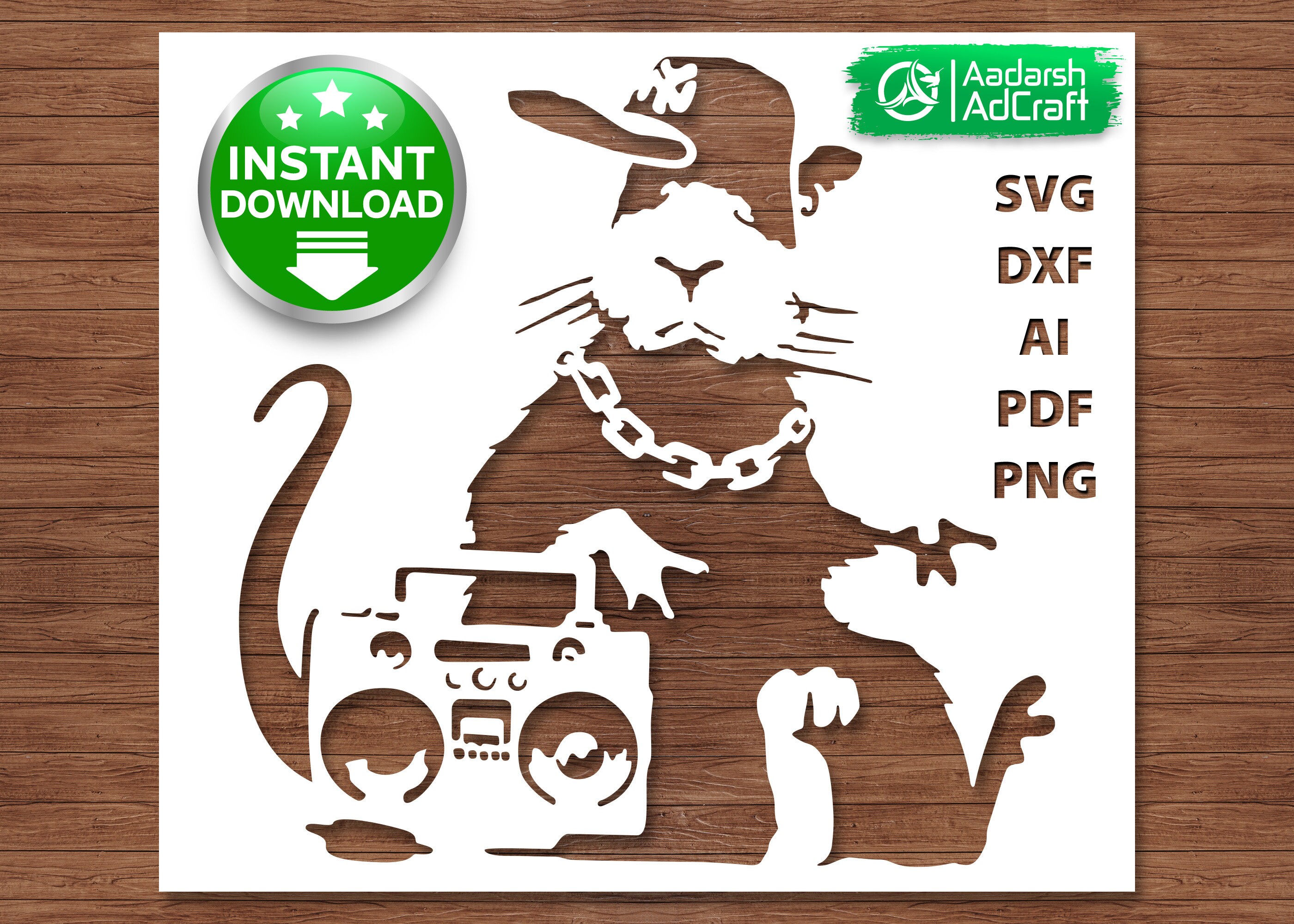 バンクシーのネズミのヒップホップステンシルSVG、DIYウォールアート