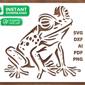 May include: A black and white line art illustration of a frog with a spotted pattern. The frog is sitting on its hind legs with its front legs folded. The image is suitable for use as a digital download for crafting projects.