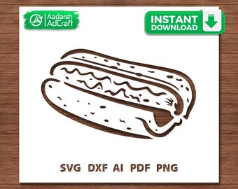 Varmkorvstencil SVG, snabbmatsmall för DIY-väggkonst, köksmålning, Cricut, silhuett, laserskärning, caférestaurangdekor