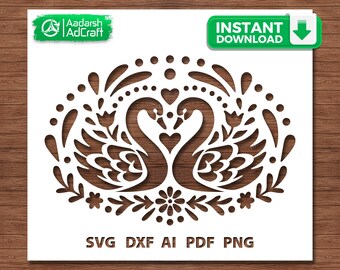 Swan heart SVG, swan stencil SVG, love swan cut file for Cricut, romantic swan svg, wedding SVG, laser cut, cnc, dxf png pdf ai