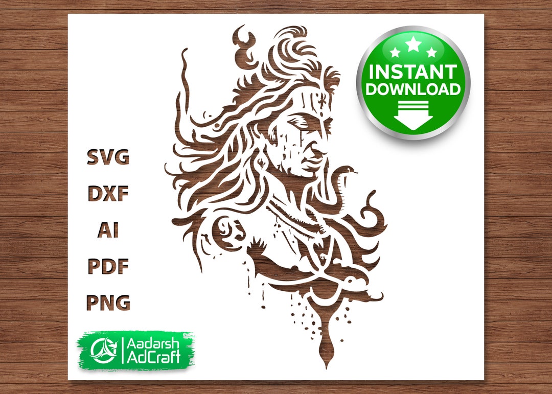 Lord Shiva Mahakal Art Stencil | Adiyogi Hindu God SVG, Trishul & Om ...