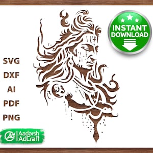 Lord Shiva Mahakal Art Stencil, Shiva Art Stencil, The Destroyer, Indian Mythology, SVG, dxf, Wall Décor Pattern, DIY Craft, Laser, Cricut