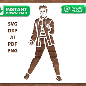 May include: Black and white silhouette of a man wearing a jacket and pants. The man is standing with his legs spread apart and his arms at his sides. The image is a digital cut file.