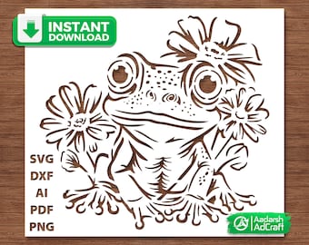 Cute Baby Frog Stencil Art, Frog Art, Aquatic Art, SVG, dxf, Wall Decor Pattern, DIY Crafting, Laser Cut, Cricut Silhouette