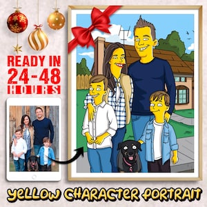 Trasforma la tua foto in un ritratto di famiglia personalizzato in stile personaggio giallo, ritratto di coppia personalizzato, Turned Me Yellow, regalo per famiglia e coppia