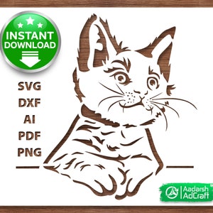 Cute Cat Kitten Half Body Art Stencil, Cat Stencil, Kitten Art, Pet Stencil Design, SVG, Wall Décor Pattern, DIY Crafting, Laser Cut, Cricut