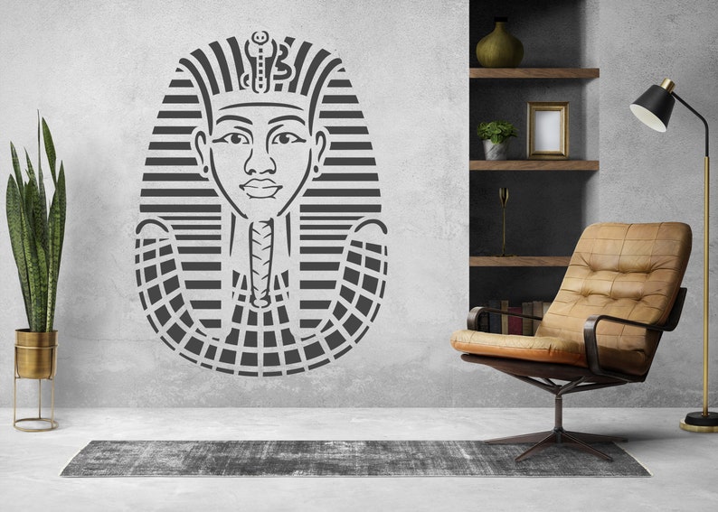 Pharaoh Tutankhamun Mask Stencil Art | Egyptian King SVG, Ancient Wall ...
