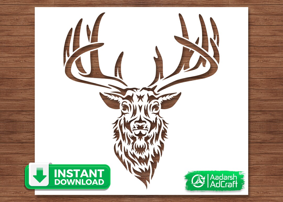 American Elk Head Front Face Stencil, SVG, Dxf, Digital Instant