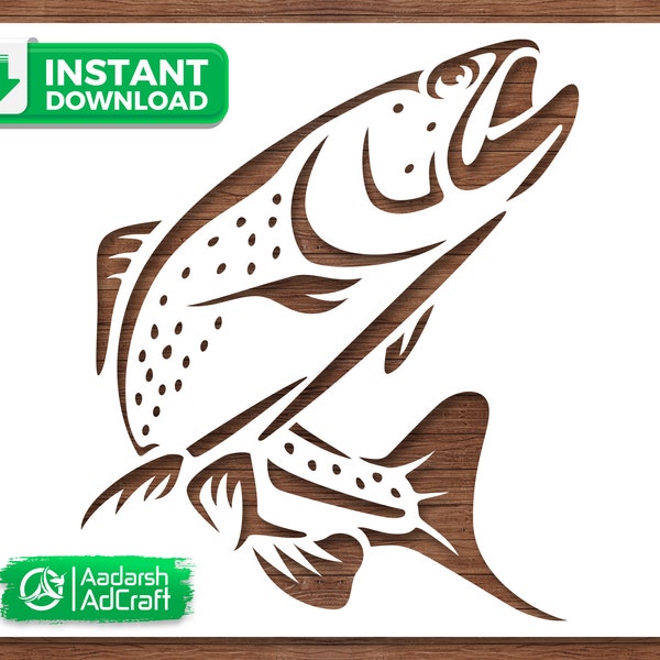 Pochoir sautant poisson truite, pochoir vecteur poisson truite, SVG, dxf, Art créature de la mer, Art aquatique, décoration murale, bricolage, découpé au Laser, Cricut