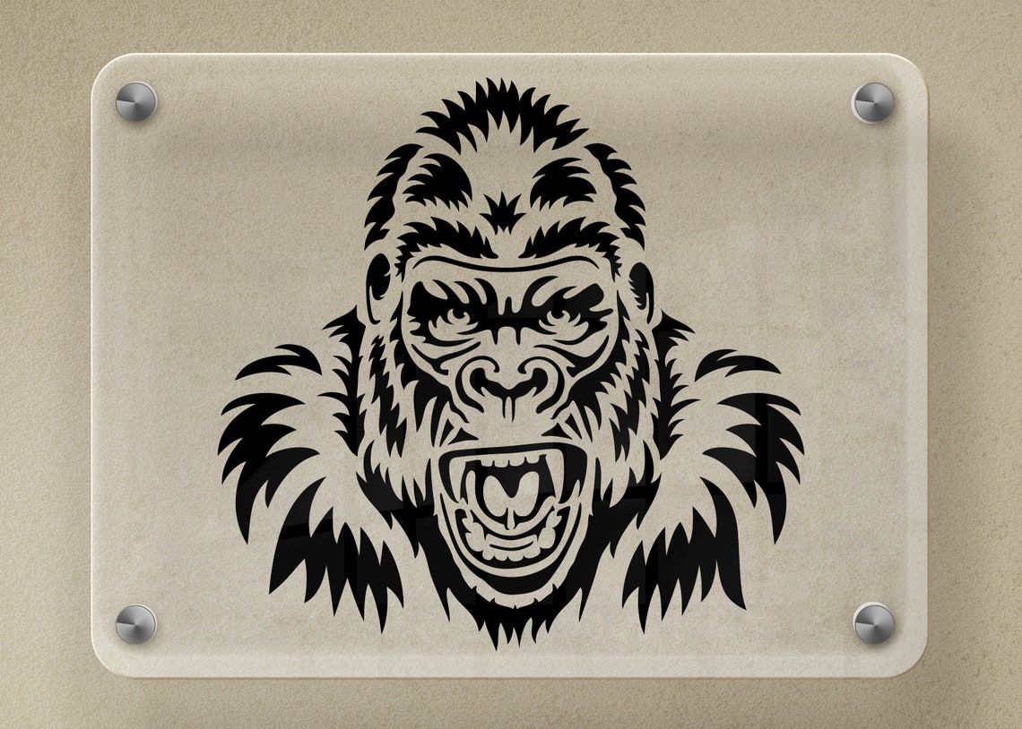 Angry Furious Gorilla Grunts Face Art Stencil, Ape Art Stencil ...