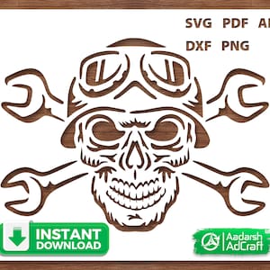 Skull Motor Bike Rider Head Stencil, Skull Stencil, Gothic decor, SVG, dxf, Wall Décor Pattern, DIY Crafting, Laser Cut, Cricut Silhouette