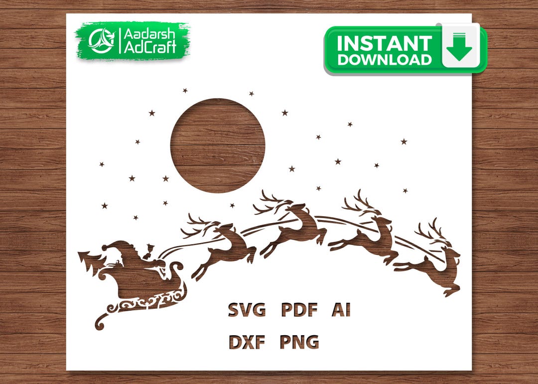サンタクロース トナカイ そり ステンシル SVG、クリスマスそり乗り