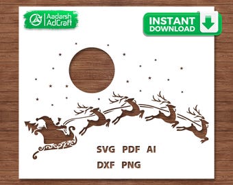 Santa Claus Reindeer Sleigh Stencil SVG, Christmas Sleigh Ride Cut File, Holiday Decor Stencil for Cricut, Wall Art & T-Shirt Design