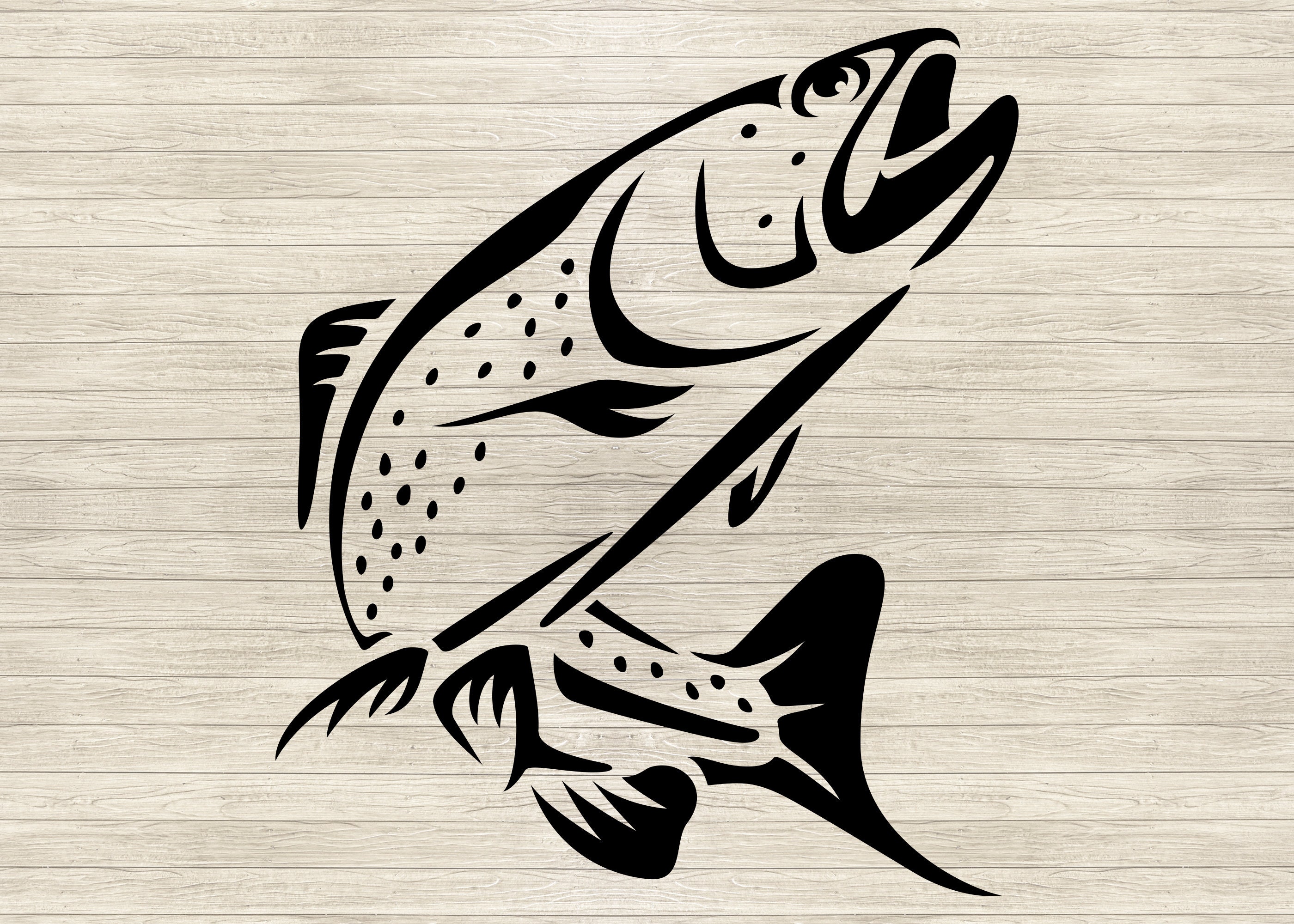 Trout Fish Jumping Stencil, Trout Fish Vector Stencil, SVG, Dxf