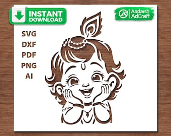 Cute Baby Krishna Stencil | Hindu God SVG Template, Janmashtami Art, Divine Wall Décor, DIY, Nursery Craft, Cricut & Silhouette Cut File