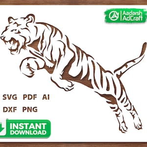 Wild Tiger Jumping Side View Stencil Art, Design for DIY, SVG, dxf, Patterns and Home Décor, Stencil for Decorative Art Cutting and Print