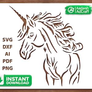 Einhorn Fantasy Kreatur Gesicht Kunst Schablone, Vektor SVG, dxf, Fantasy Geschöpf, Wildlife Kunst, Wand-Dekor, DIY Basteln, Cricut, Silhouette