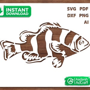 Estêncil SVG de Peixe-Palhaço Nemo, Arquivo de Corte de Peixe Tropical para Cricut Silhouette, Arte de Estêncil de Animais do Oceano para Quarto Infantil, Artesanato e Decoração