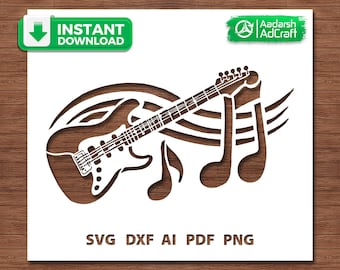 Guitar Music Notes SVG, Guitar Stencil SVG, Music Notes Cut File for Cricut, Laser Cut, Music Lover SVG, dxf png ai