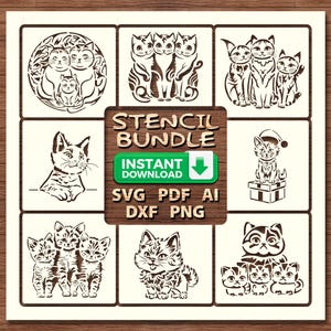 Different Style Cute Cats Stencil Art Bundle, Vector SVG, dxf, Feline Art, Pet Animals, Wall Decor, DIY Craft, Laser Cut, Cricut