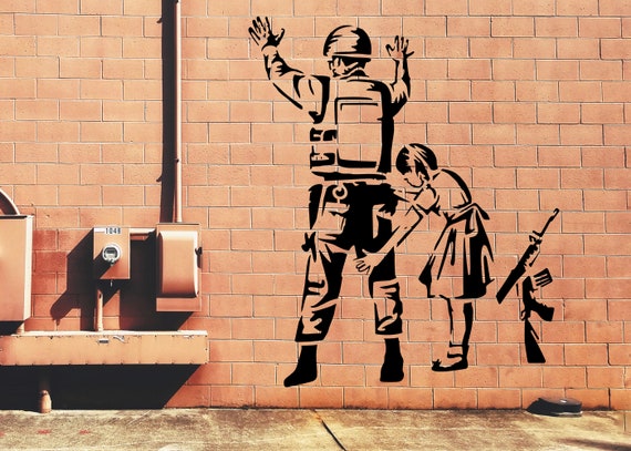 Banksy Soldier Searched by a Girl Stencil SVG, Street Art Template