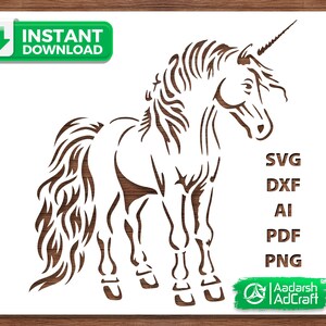 Einhorn Fantasy Kreatur Kunst Schablone, Vektor SVG, dxf, Fantasy Kreatur, Wildlife Kunst, Wanddekoration, DIY Basteln, Cricut, Silhouette