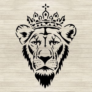 King Lion Head With Crown Art Stencil, Lion Stencil, Vector Style SVG ...