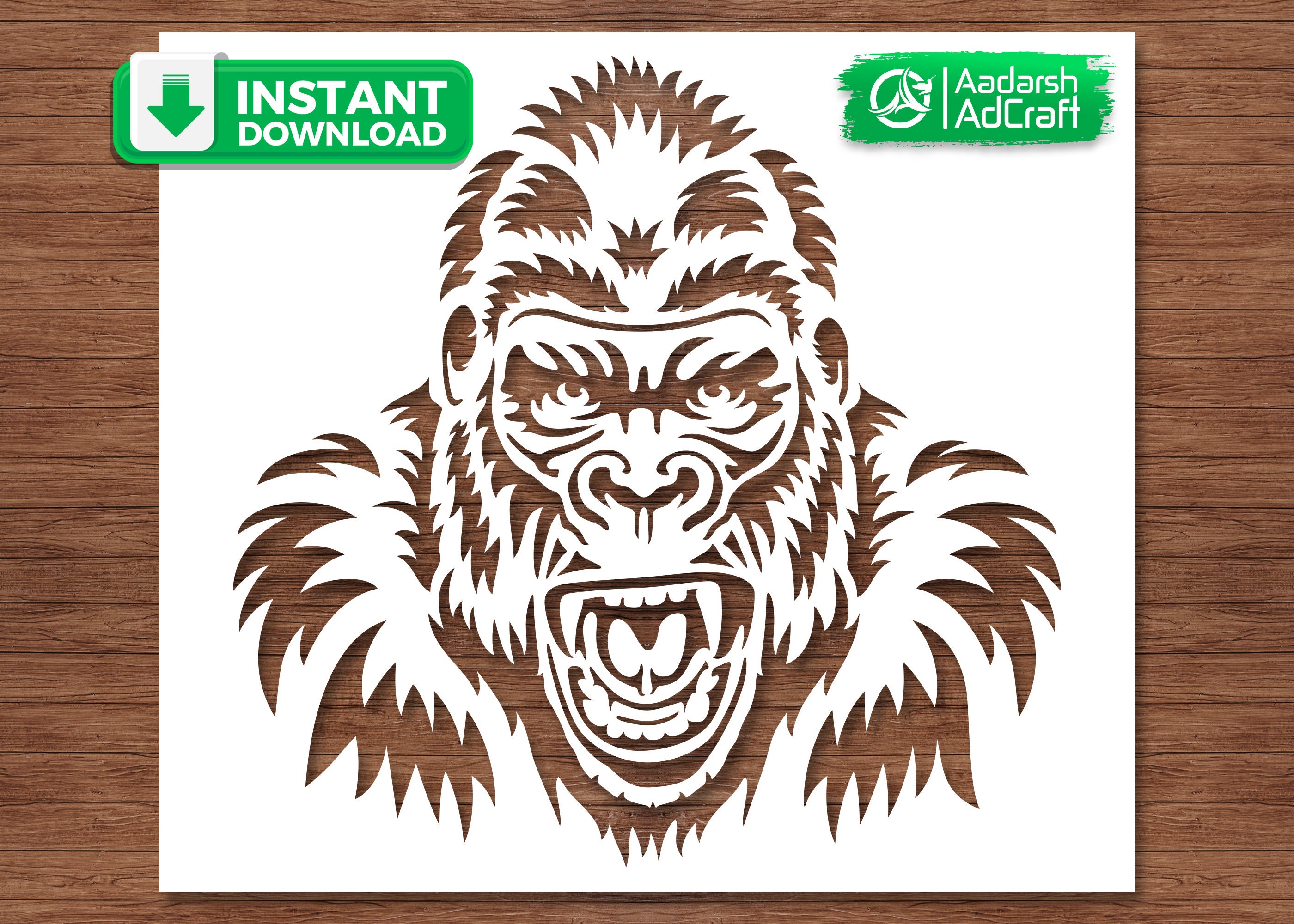 Angry Furious Gorilla Grunts Face Art Stencil, Ape Art Stencil ...