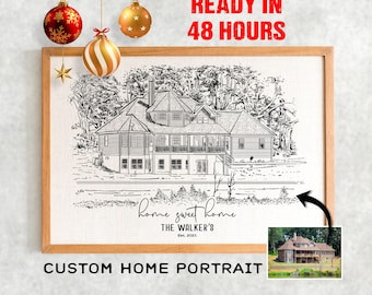 Custom Home Portrait from Photo, Black & White Sketch, Custom House Sketch, Custom Home Drawing, Home Sweet Home Art, First Home Custom Gift