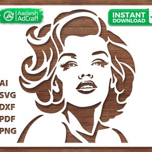 Marilyn Monroe gezicht stencil SVG popart, retro Hollywood portret gesneden bestand voor Cricut & silhouet, vintage muur kunst stencilontwerp