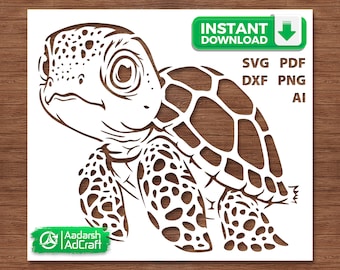Baby Turtle Sea Creature Stencil Art, Baby Turtle Stencil, Aquatic Art, SVG, dxf, Wall Décor Pattern, DIY Crafting, Laser, Cricut Silhouette