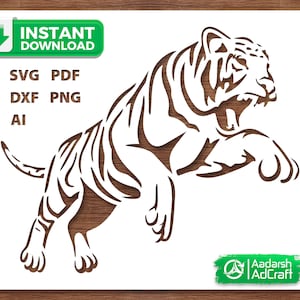 Roaring Jumping Tiger Stencil Art, Tiger Stencil, Animal Wall Decor, Wildlife Art, SVG, dxf, Wall Pattern, DIY Craft, Laser Cut, Cricut