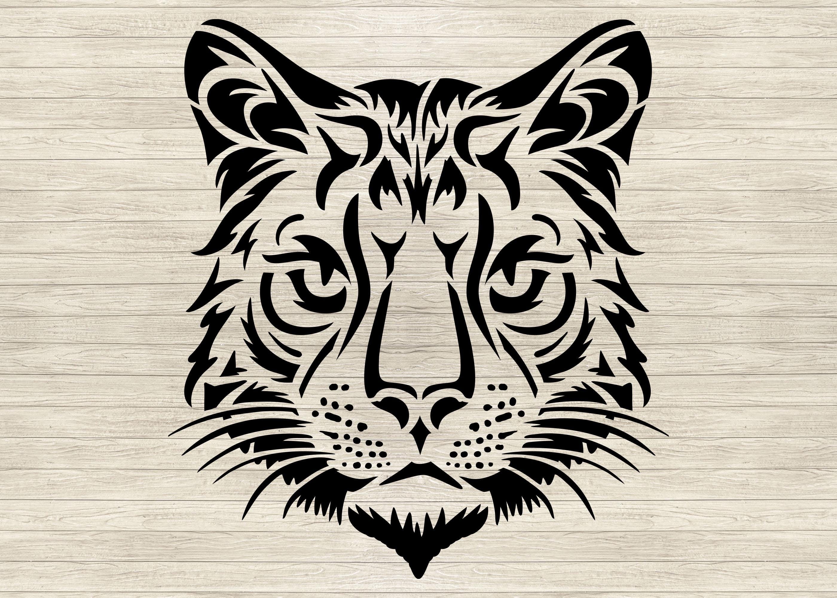 Aggressive Bobcat Stencil SVG, Wild Predator Cat Face Cut File, Fierce ...