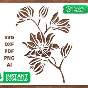 Magnolia Flower & Leaves Stencil SVG | Floral Botanical Art for Wall Decor, DIY Crafts, Cricut, Laser Cutting, Scrapbooking and T-Shirts