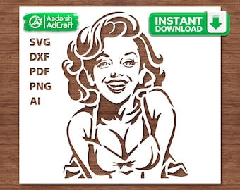 Marilyn Monroe Stencil SVG, Movie Star Celebrity Template for DIY Wall Art, Painting, Cricut, Silhouette, Laser Cut, Hollywood Pop Art Décor