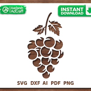 Grapes Fruit Stencil SVG | DIY Wall Art, T-Shirt Print Design, Fruit Stencil for Cricut Crafts, Kitchen Decor, Grape Bunch Template Cut File