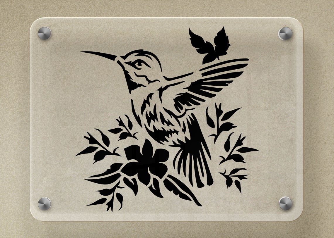 Hummingbird Flowers Stencil Art | Floral Bird SVG, Wildlife Wall Decor ...