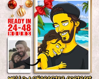 MEGA SALE! Custom Yellow Character Family Portrait, Portrait from Photo, Family Illustration, Turned Yellow, Christmas Gift, Gift for Kids
