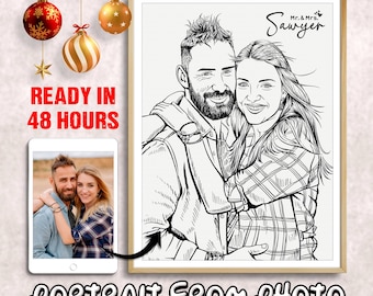 Custom line drawing family and couple portrait from photo, face outline portraits, line art portraits, Gifts for anniversary and birthday