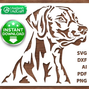 May include: A black and white silhouette of a Bloodhound dog's head, with the text "SVG, DXF, AI, PDF, PNG" below the image.