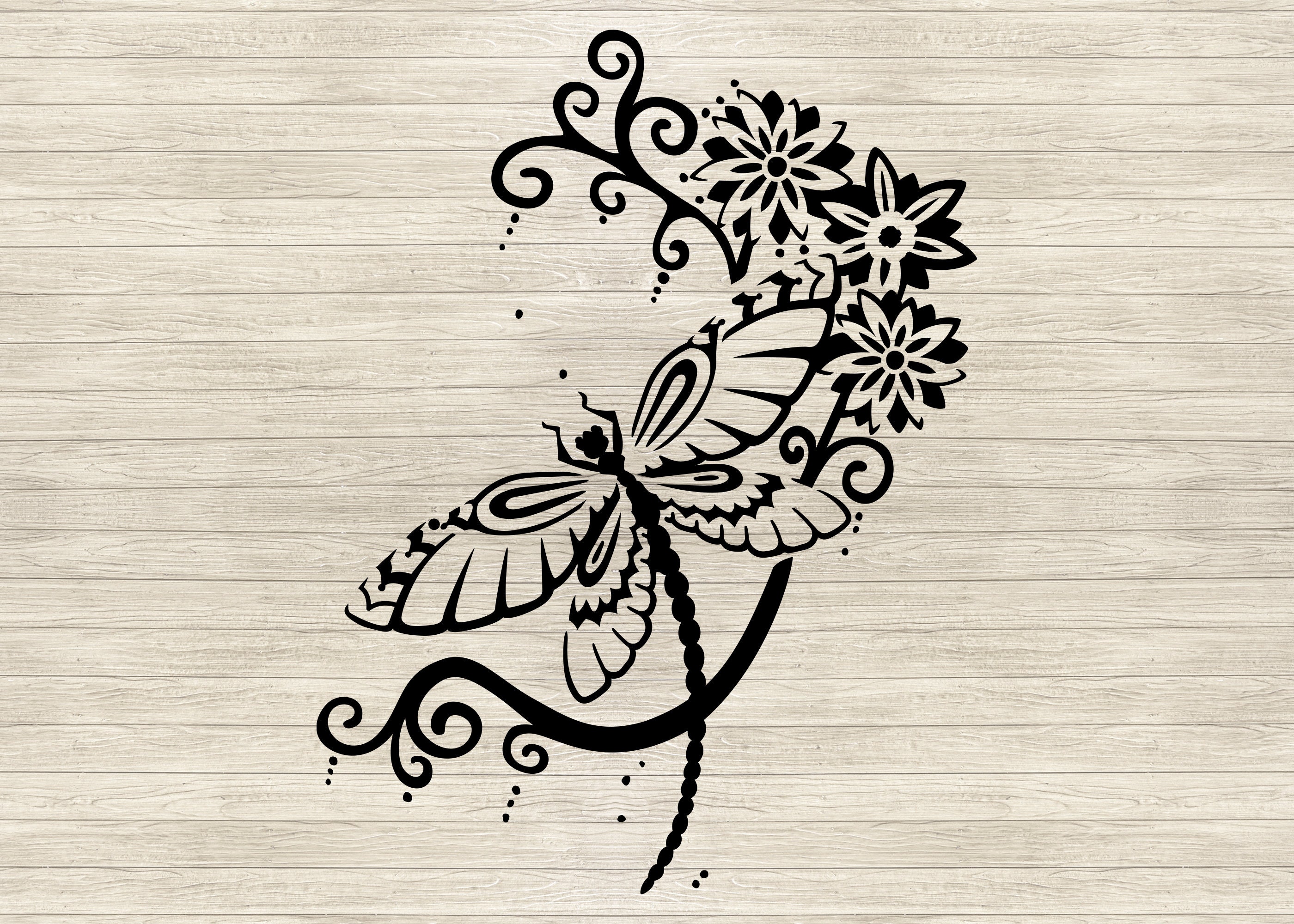Dragonfly Flowers Stencil Art, Vector SVG, Dxf, Dragonfly Stencil ...