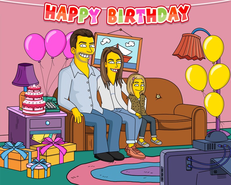 Custom Simpsons Character Family With Pet Portrait, Living Room Sofa ...